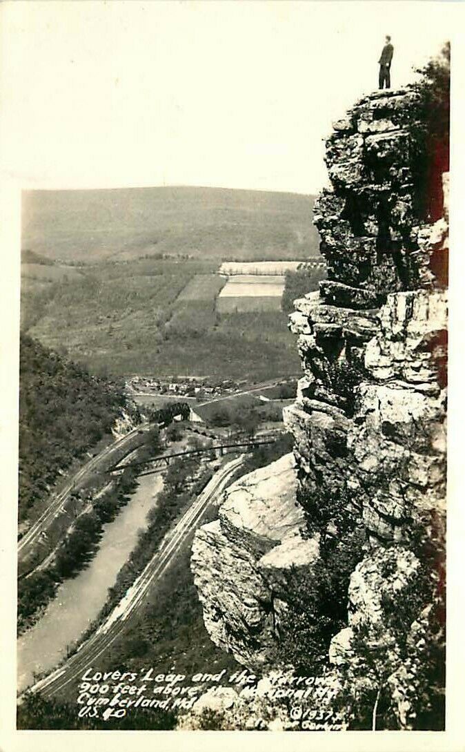 1937 postcard of Lovers Leap at Cumberland Narrows